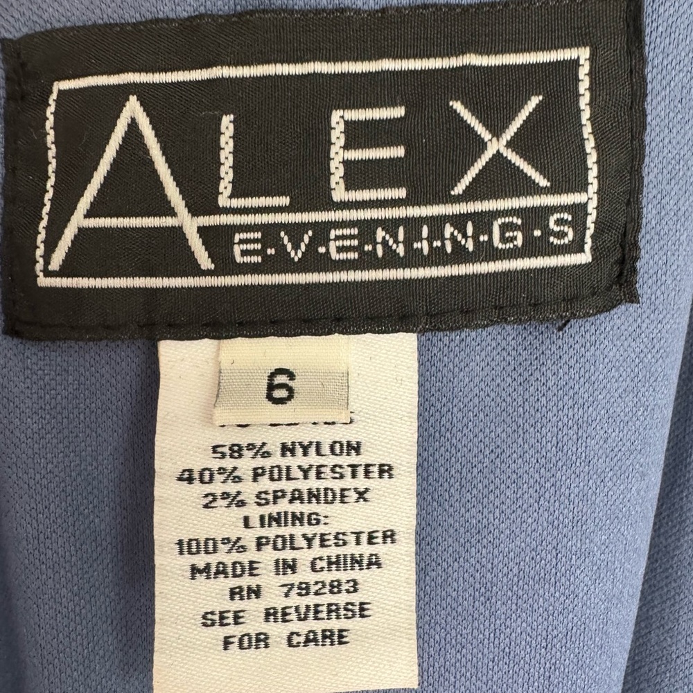 ALEX EVENINGS Periwinkle Sequin Scalloped Lace 3/4 Sleeve Mock Dress 6 US - Picture 13 of 14